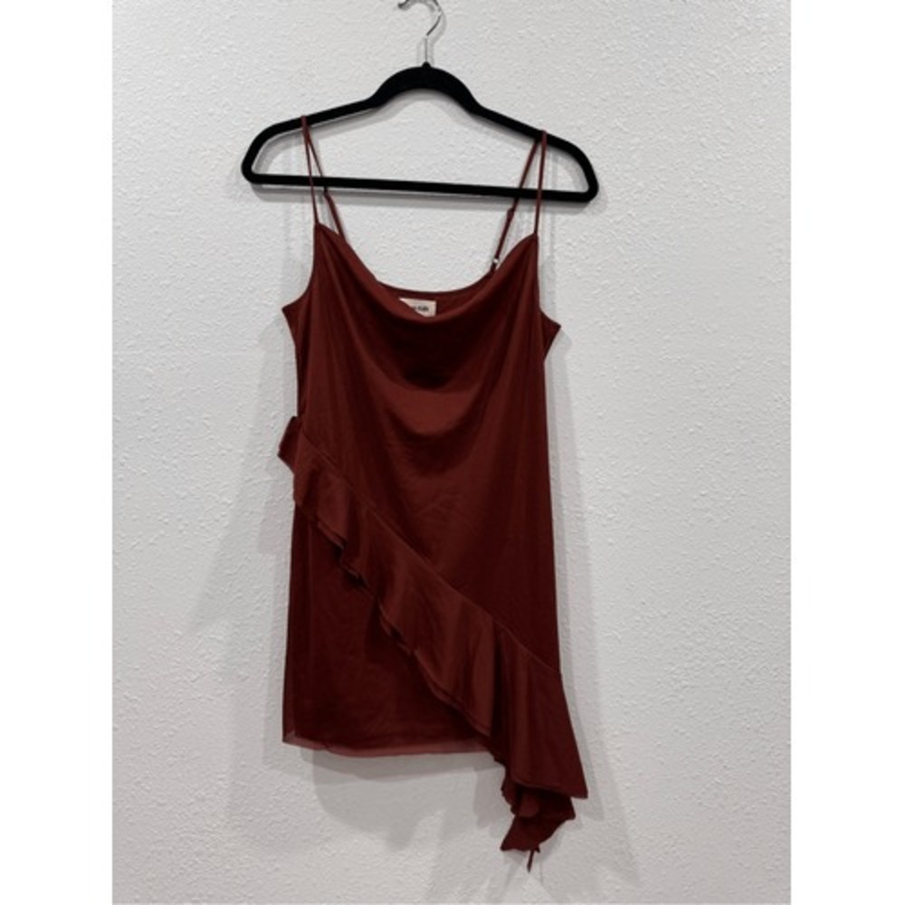 Open edit women brown ruffle tank top‎ size medium